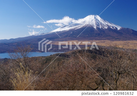 從石割山看冬天的山中湖和富士 120981632