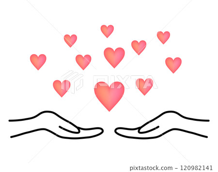 Lots of hearts passing from hand to hand_red gradation 120982141