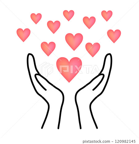 Many hearts surrounded by hands_red gradation 120982145