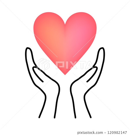 Heart surrounded by both hands_red gradation 120982147