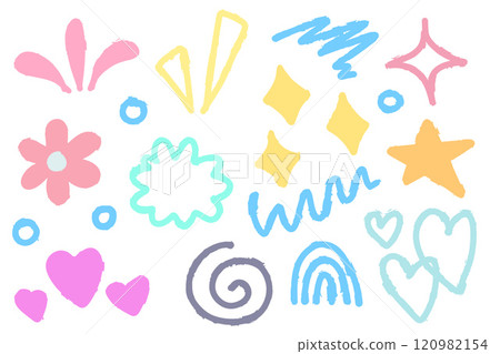 Doodle art. Sketch kid line. Set of simple scribble design. Abstract stroke element. Grunge cute sketchy decoration. Various paint geometric sign 120982154