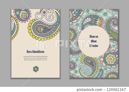 Two greeting cards set with paisley motifs 120982167