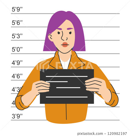 Criminal mugshot of woman vector isolated. 120982197