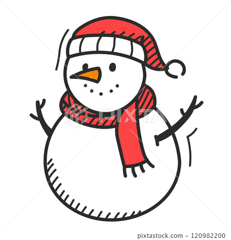 Doodle snowman in hat vector isolated 120982200