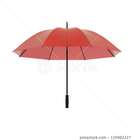 Open red umbrella with black handle, isolated on white background 120982227