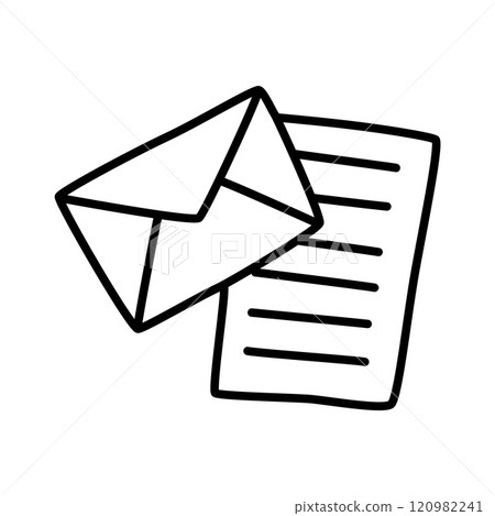 Doodle Open envelope with letter icon or logo, hand drawn with thin black line 120982241