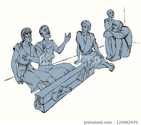 Paul and Silas in prison. Vector drawing Paul and Silas in prison. Vector drawing 120982470