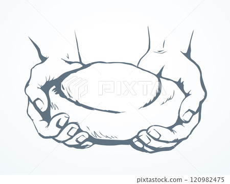 Vector drawing. Hands give a bread 120982475