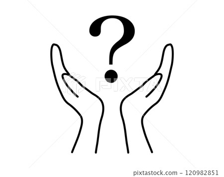 Question mark surrounded by both hands_monochrome Question mark surrounded by both hands_monochrome 120982851