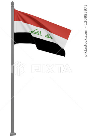 伊拉克共和國飄揚的國旗 3D 插圖（前視圖） 120983973