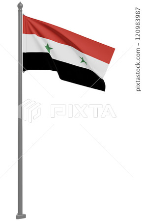 阿拉伯敘利亞共和國飄揚的國旗 3D 插圖（前視圖） 120983987