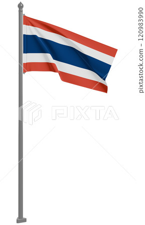 飄揚的泰王國國旗3D插畫(前視圖) 飄揚的泰王國國旗3D插畫(前視圖) 120983990