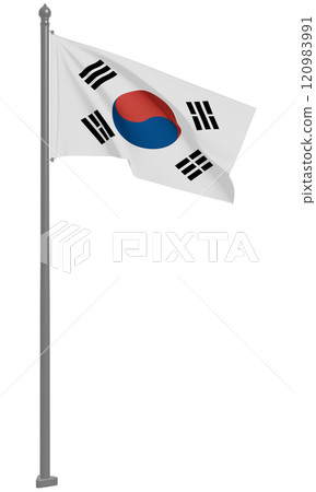 3D illustration of the fluttering flag of the Republic of Korea (front) 120983991