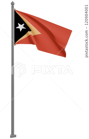 東帝汶民主共和國飄揚的國旗 3D 插圖（前視圖） 120984001