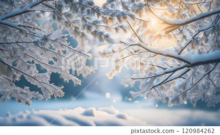 Snow piled branches Snow piled branches 120984262