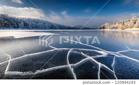 冰雪覆蓋的湖泊 120984285