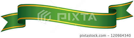 Single illustration of a curved gradient ribbon with gold lines 6 (green) 120984340