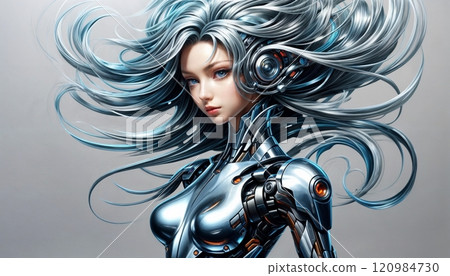 charming portrait of a robot woman with expressive eyes and elegance 120984730