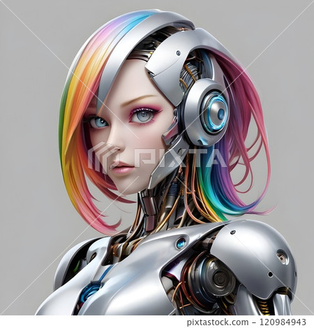 captivating robotic figure with anime-inspired design and bright colors 120984943
