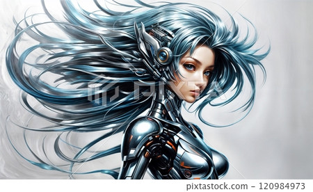 alluring humanoid with captivating gaze and beautiful hair 120984973