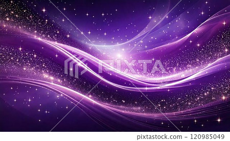 Seasonal decoration: Fantasy background with purple light waves and stars 120985049