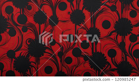 Collection of abstract red and black patterns with bold, dynamic designs, perfect for creative backgrounds and artistic projects 120985247