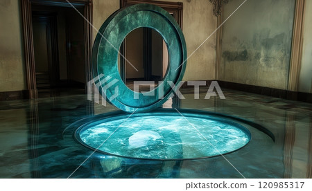 Collection of futuristic portal visuals with glowing neon lights, sci-fi aesthetics, and surreal atmospheres for creative projects 120985317