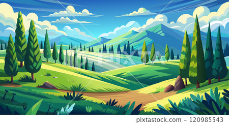 Peaceful Spring Hill View Featuring Pines and Majestic Cypresses 120985543