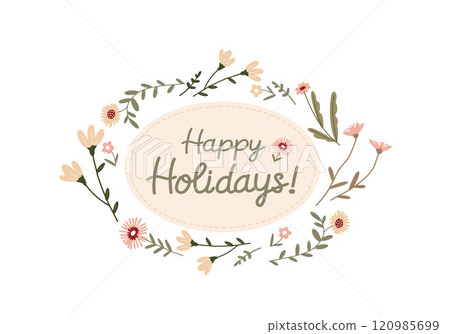 Greeting card decorated with floral patterns and inviting text on a light background Greeting card decorated with floral patterns and inviting text on a light background 120985699