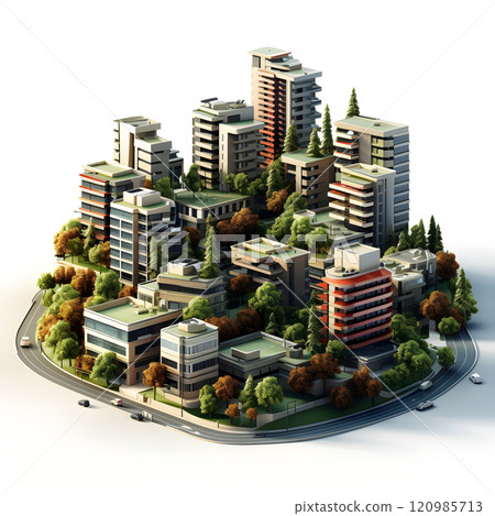 isometric city architecture cityscape urban building modern illustration generativeai. isometric line town street exterior downtown design landscape construction district house. 120985713