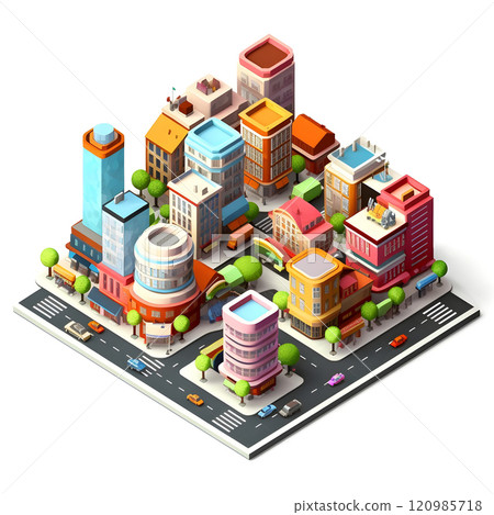 isometric city architecture cityscape urban building modern illustration generativeai. isometric line town street exterior downtown design landscape construction district house. 120985718