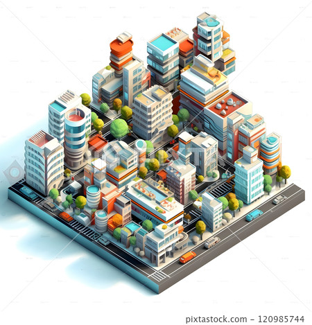 isometric city architecture cityscape urban building modern illustration generativeai. isometric line town street exterior downtown design landscape construction district house. 120985744