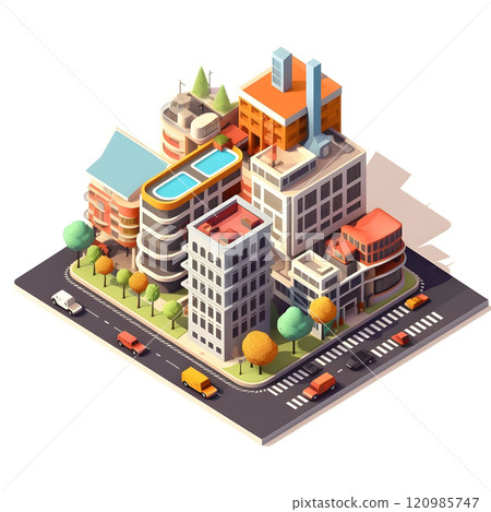 isometric city architecture cityscape urban building modern illustration generativeai. isometric line town street exterior downtown design landscape construction district house. 120985747