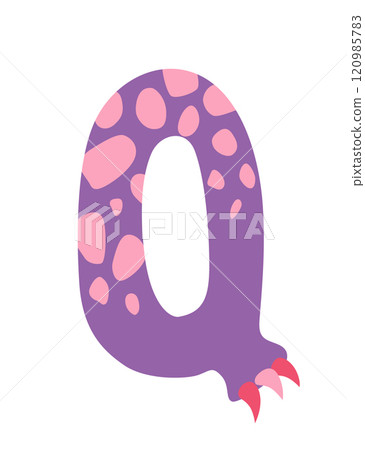 Dinosaur alphabet symbol. Letter Q of English alphabet shaped as dino. Children colorful cartoon funny fictional character ABC. Vector flat icon isolated on white background 120985783