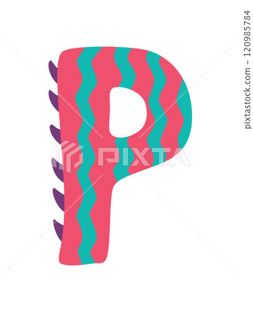 Dinosaur alphabet symbol. Letter P of English alphabet shaped as dino. Children colorful cartoon funny fictional character ABC. Vector flat icon isolated on white background Dinosaur alphabet symbol. Letter P of English alphabet shaped as dino. Children colorful cartoon funny fictional character ABC. Vector flat icon isolated on white background 120985784