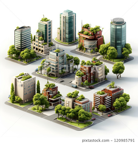 isometric city architecture cityscape urban building modern illustration generativeai. isometric line town street exterior downtown design landscape construction district house. 120985791