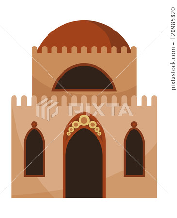 Traditional building icon. Authentic cartoon rural home vector illustration. Typical village hut, rural house design isolated on white 120985820