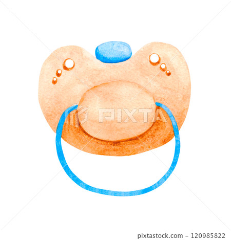 Baby pacifier illustration. Watercolor drawing of baby pacifier. Newborn object hand drawn for your design 120985822