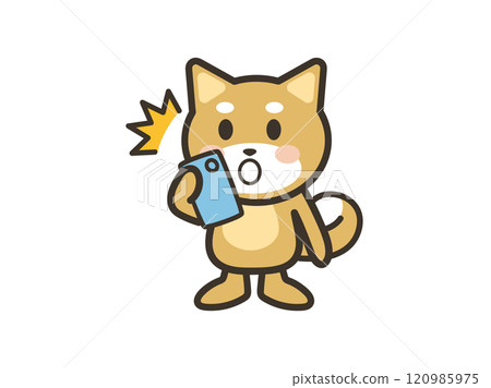 一隻可愛的狗看著他的智慧型手機並感到驚訝的插圖 一隻可愛的狗看著他的智慧型手機並感到驚訝的插圖 120985975