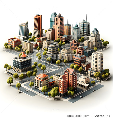 isometric city architecture cityscape urban building modern illustration generativeai. isometric line town street exterior downtown design landscape construction district house. 120986074