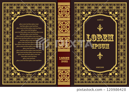 Elegant golden floral frame embellishing a book cover design featuring prague Elegant golden floral frame embellishing a book cover design featuring prague 120986428