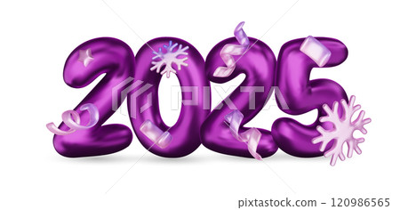 Realistic 2025 purple numbers and festive confetti on black background. Vector holiday illustration. Happy New 2025 Year. New year ornament. Realistic 2025 purple numbers and festive confetti on black background. Vector holiday illustration. Happy New 2025 Year. New year ornament. 120986565