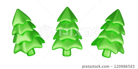 Set 3d green Christmas tree . Glossy New year and xmas abstract tree shapes. Set 3d green Christmas tree . Glossy New year and xmas abstract tree shapes. 120986583