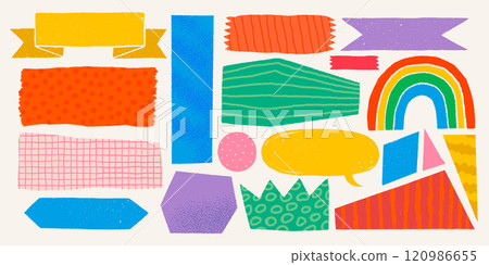 Memo notes and stickers in rough rustic style. Hand drawn vintage textured badges, banners, ribbon, flags, and other design elements. Hand-drawn infographic Vector collection Memo notes and stickers in rough rustic style. Hand drawn vintage textured badges, banners, ribbon, flags, and other design elements. Hand-drawn infographic Vector collection 120986655