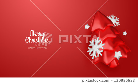Christmas winter festive composition. Colorful Xmas background realistic 3d decorative design objects, christmas tree, gift boxes, xmas ball, confetti. Happy New Year. Vector illustration Christmas winter festive composition. Colorful Xmas background realistic 3d decorative design objects, christmas tree, gift boxes, xmas ball, confetti. Happy New Year. Vector illustration 120986658