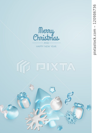 Christmas winter festive composition. Colorful Xmas background realistic 3d decorative design objects, christmas tree, gift boxes, xmas ball, confetti. Happy New Year. Vector illustration Christmas winter festive composition. Colorful Xmas background realistic 3d decorative design objects, christmas tree, gift boxes, xmas ball, confetti. Happy New Year. Vector illustration 120986736