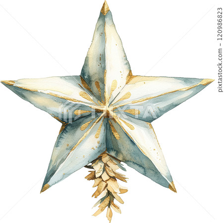 beautiful watercolor illustration of star with pinecone detail, featuring soft blue and gold accents, perfect for holiday decor or seasonal designs 120986823
