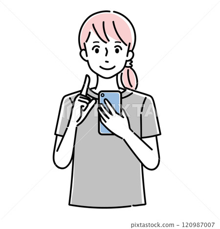 操作智能手機的年輕女子的插圖 操作智能手機的年輕女子的插圖 120987007