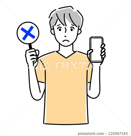 A man holding a smartphone and a true or false card 120987165