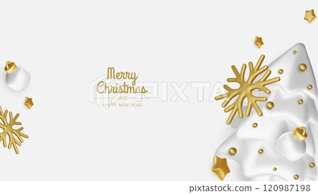 Merry Christmas and happy new year background. Christmas tree, Gift boxes, Christmas balls. Christmas element for web, banners, greeting card, template design. 120987198